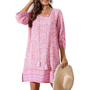 Womens 3/4 Sleeve Mini Dress Light Pink